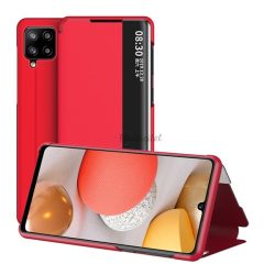   Tok álló, bőr hatású (aktív FLIP, oldalra nyíló, asztali tartó funkció, hívószámkijelzés, View Window) PIROS Samsung Galaxy A42 5G (SM-A425F)