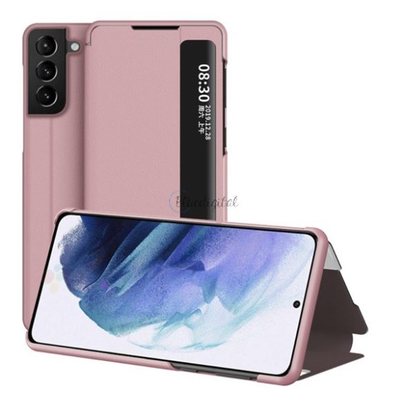 Tok álló, bőr hatású (aktív FLIP, oldalra nyíló, asztali tartó funkció, hívószámkijelzés, View Window) ROZÉARANY Samsung Galaxy S21 Plus (SM-G996) 5G