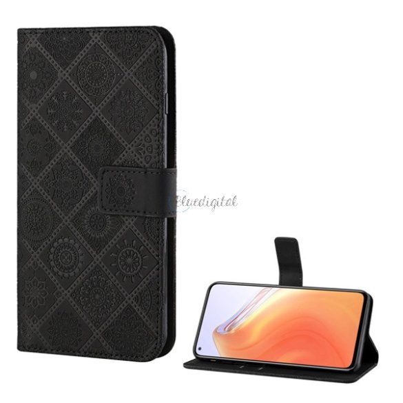 Tok álló, bőr hatású (FLIP, oldalra nyíló, asztali tartó funkció, 3D hatás, virág minta) FEKETE Xiaomi Mi 10T Pro 5G, Xiaomi Mi 10T 5G