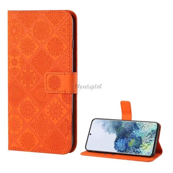 Tok álló, bőr hatású (FLIP, oldalra nyíló, asztali tartó funkció, 3D hatás, virág minta) NARANCS Samsung Galaxy S20 FE (SM-G780)
