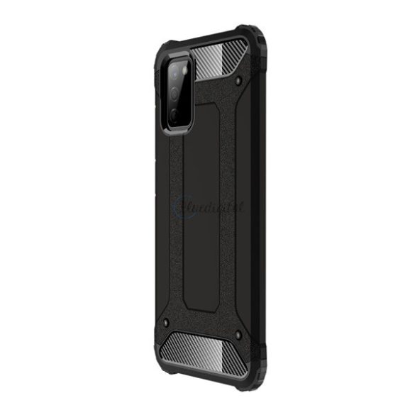 Defender műanyag telefonvédő (közepesen ütésálló, légpárnás sarok, szilikon belső, fémhatás) FEKETE Samsung Galaxy A02s (SM-A025F)