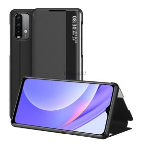 Tok álló, bőr hatású (FLIP, oldalra nyíló, asztali tartó funkció, hívószámkijelzés, View Window) FEKETE Xiaomi Redmi 9T