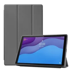   Tok álló, bőr hatású (aktív FLIP, oldalra nyíló, TRIFOLD, asztali tartó) SÖTÉTSZÜRKE Lenovo Tab M10 HD (TB-X306F)