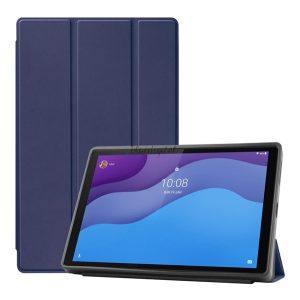 Tok álló, bőr hatású (aktív FLIP, oldalra nyíló, TRIFOLD asztali tartó funkció) SÖTÉTKÉK Lenovo Tab M10 HD (TB-X306F)