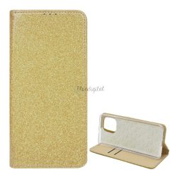   Tok álló, bőr hatású (FLIP, szilikon belső, oldalra nyíló, asztali tartó funkció, bankkártya tartó, csillogó) ARANY Xiaomi Mi 11 5G