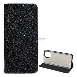   Tok álló, bőr hatású (FLIP, szilikon belső, oldalra nyíló, asztali tartó funkció, bankkártya tartó, csillogó) FEKETE Xiaomi Mi 11 5G