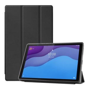 Tok álló, bőr hatású (aktív FLIP, oldalra nyíló, TRIFOLD asztali tartó funkció) FEKETE Lenovo Tab M10 HD (TB-X306F)