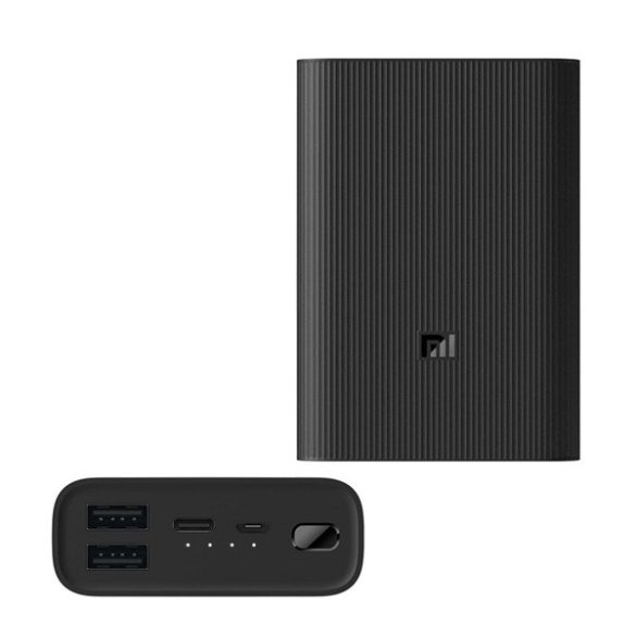 XIAOMI POWERBANK 3 vésztöltő microUSB+Type-C aljzat (10000mAh, 22,5W, gyorstöltő) FEKETE 