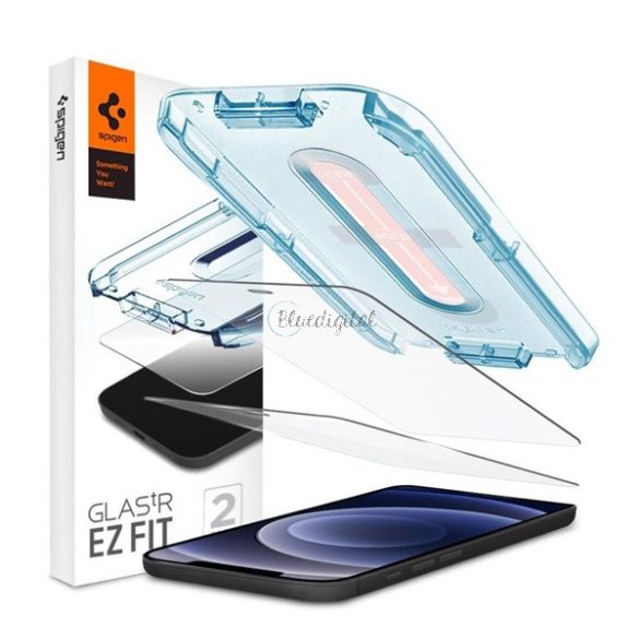 SPIGEN EZ FIT képernyővédő üveg 2db (2.5D, tokbarát, ultravékony, 0.2mm, 9H + segédkeret) ÁTLÁTSZÓ Apple iPhone 12, Apple iPhone 12 Pro