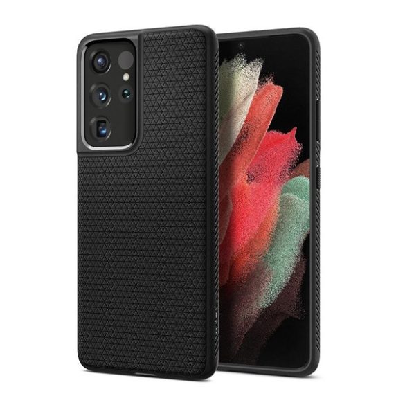 SPIGEN LIQUID AIR szilikon telefonvédő (közepesen ütésálló, légpárnás sarok, rombusz minta) FEKETE Samsung Galaxy S21 Ultra (SM-G998) 5G