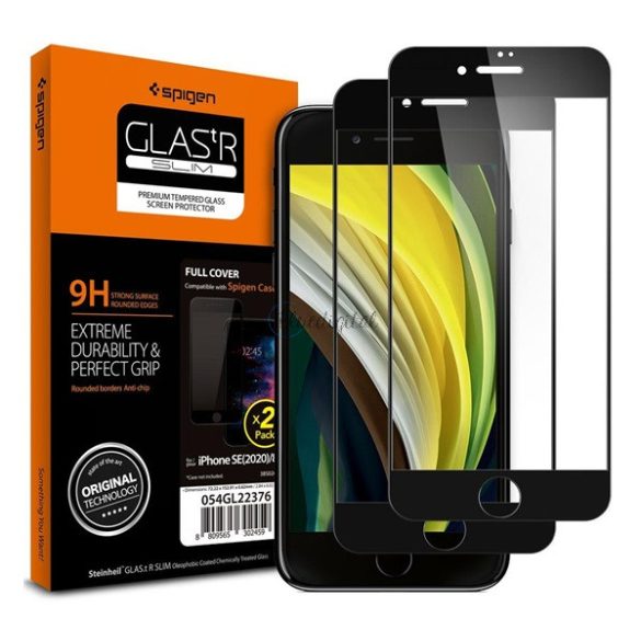 SPIGEN FC képernyővédő üveg 2db (2.5D, ujjlenyomatmentes, karcálló, 9H, ultravékony, 0.3mm, színkiemelés) FEKETE Apple iPhone 8 4.7, Apple iPhone 7 4.7, Apple iPhone SE 2 (2020), Apple iPhon