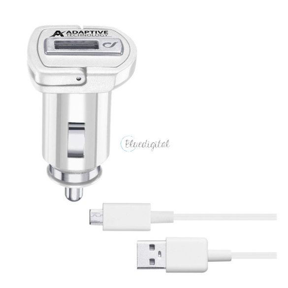 CELLULARLINE autós töltő USB aljzat (15W, gyorstöltő + microUSB kábel) FEHÉR