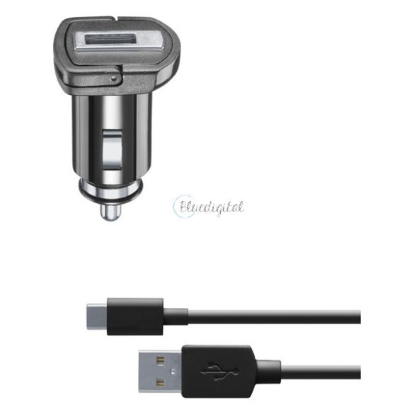 CELLULARLINE autós töltő USB aljzat (10W, gyorstöltő + Type-C kábel) FEKETE