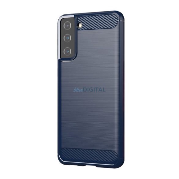 Szilikon telefonvédő (közepesen ütésálló, légpárnás sarok, szálcsiszolt, karbon minta) SÖTÉTKÉK Samsung Galaxy S21 Plus (SM-G996) 5G