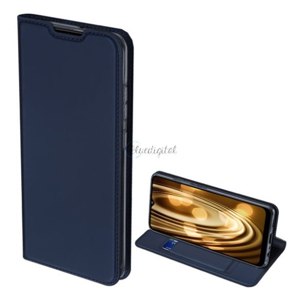 DUX DUCIS SKIN PRO tok álló, bőr hatású (FLIP, oldalra nyíló, bankkártya tartó, asztali tartó funkció) SÖTÉTKÉK Samsung Galaxy A02s (SM-A025F)