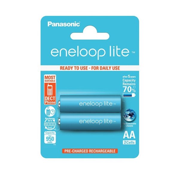 PANASONIC ENELOOP LITE elem (AA, BK-3LCCE, 1.2V, 950mAh Ni-MH, újratölthető) 2db/csomag