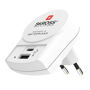 SKROSS hálózati töltő USB+Type-C aljzat (15W, gyorstöltő) FEHÉR