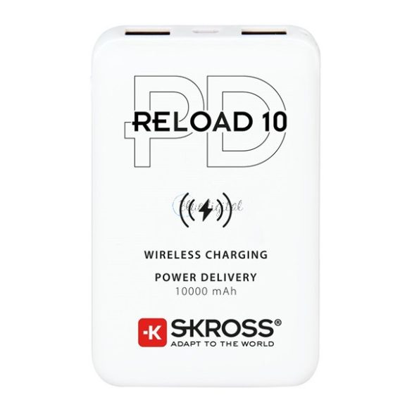 SKROSS RELOAD 10 QI vésztöltő 2 USB+Type-C aljzat (10000mAh, 10W, gyorstöltő + kábel) FEHÉR