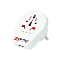   SKROSS utazó töltő USB aljzat (240V/16A, US, UK, IT, AUS - EU2 pin, földelt) FEHÉR