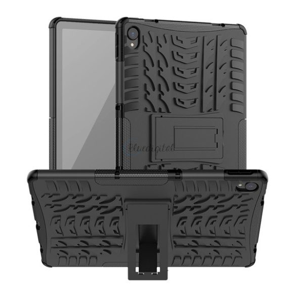 Defender műanyag telefonvédő (közepesen ütésálló, szilikon belső, kitámasztó, autógumi minta) FEKETE Lenovo Tab P11 (TB-J606F), Lenovo Tab P11 Plus (TB-J616F), Lenovo Tab P11 5G (TB-J607Z)