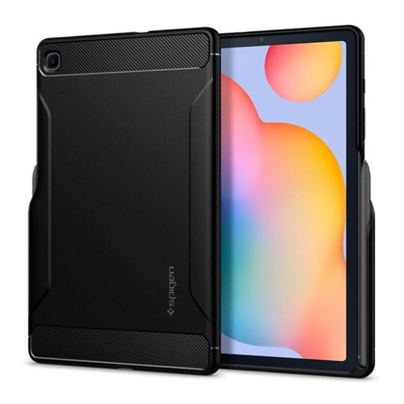 SPIGEN RUGGED ARMOR szilikon telefonvédő (ütésállóság, légpárnás sarok, karbon minta) FEKETE SamsungGalaxy Tab S6 Lite 10.4 LTE (SM-P619) 2022, Galaxy Tab S6 Lite 10.4 WIFI (SM-P613) 2022