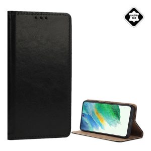 Tok álló, valódi bőr (FLIP, oldalra nyíló, asztali tartó funkció) FEKETE Samsung Galaxy A52 5G (SM-A526F), Samsung Galaxy A52 4G (SM-A525F), Samsung Galaxy A52s 5G (SM-A528)