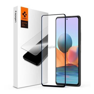 SPIGEN FC képernyővédő üveg (2.5D, ujjlenyomatmentes, extra karcálló, 9H, ultravékony, 0.3mm, színkiemelés) FEKETE Xiaomi Redmi Note 10 Pro 4G, Xiaomi Mi 11i, Xiaomi Poco F3 ( K40, K40 pro)