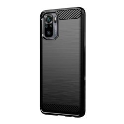   Szilikon telefonvédő (közepesen ütésálló, légpárnás sarok, szálcsiszolt, karbon minta) FEKETE Xiaomi Redmi Note 10 4G (Note 10s), Xiaomi Poco M5s