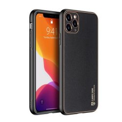   DUX DUCIS YOLO műanyag telefonvédő (szilikon keret, közepesen ütésálló, fémhatású keret, bőr hatású hátlap) FEKETE Apple iPhone 12 Pro Max