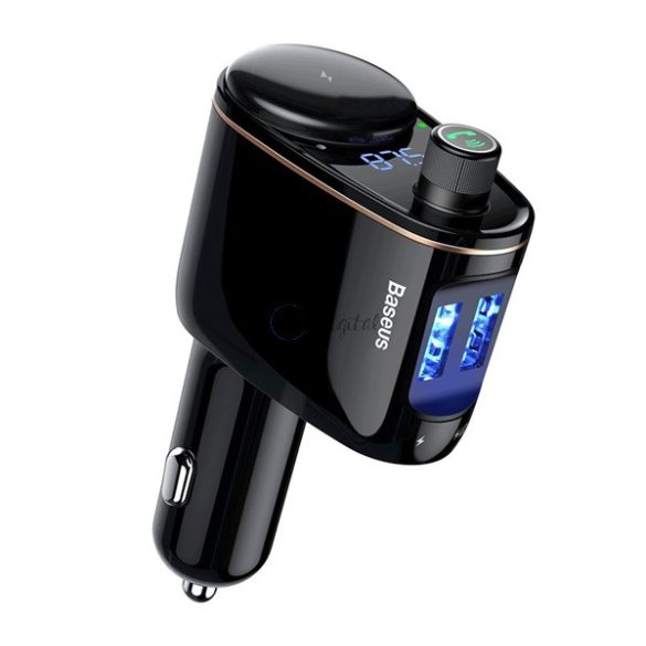 BASEUS LOCOMOTIVE bluetooth FM transmitter autós töltő 2 USB aljzat (5V / 3.4A, gyorstöltés, LED kijelző) FEKETE