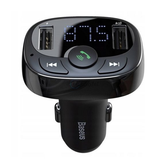 BASEUS bluetooth FM transmitter autós töltő 2 USB+microSD aljzat (12W, gyorstöltő) FEKETE