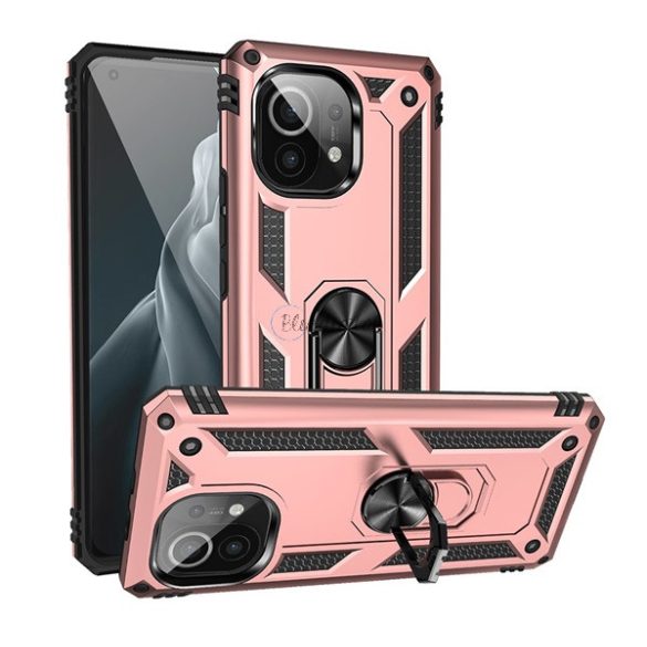 Defender műanyag telefonvédő (közepesen ütésálló, szilikon belső, telefontartó gyűrű, beépített fémlemez) ROZÉARANY Xiaomi Mi 11 5G