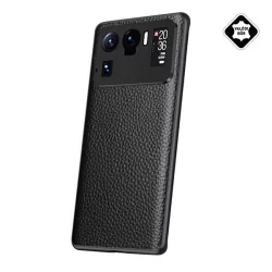   Szilikon telefonvédő (valódi bőr bevonat) FEKETE Xiaomi Mi 11 Ultra 5G