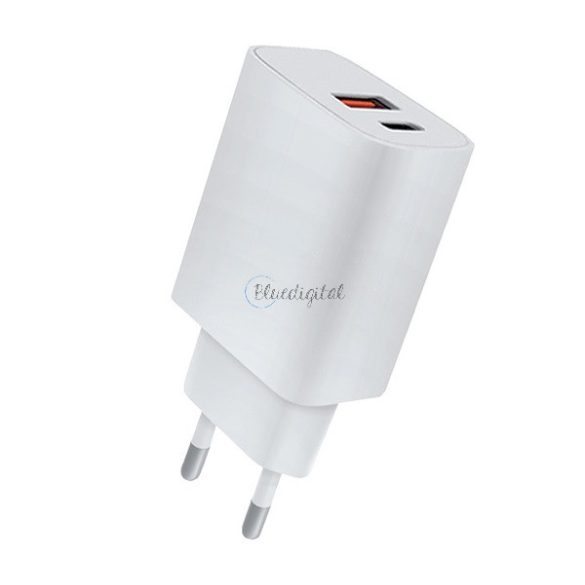 4-OK hálózati töltő USB+Type-C aljzat (20W, gyorstöltő) FEHÉR