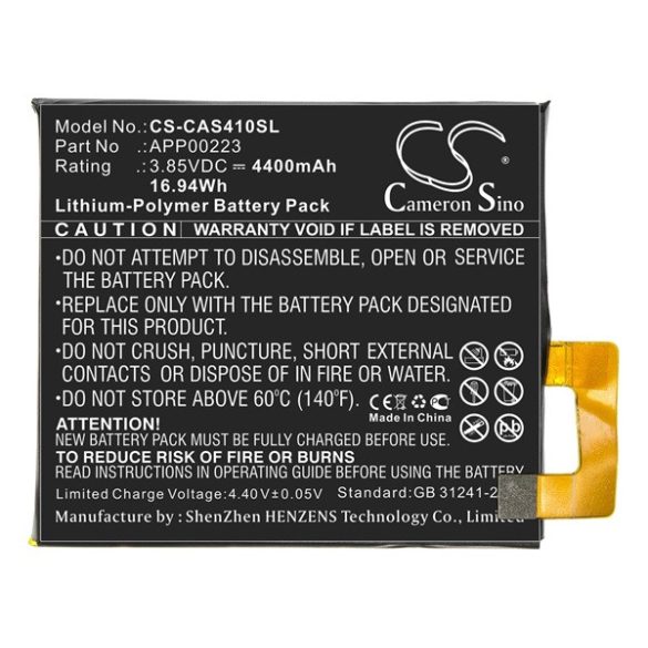 CAMERON SINO Li-Polymer akku (3.85V/4400mAh, CATERPILLAR APP00223 kompatibilis) FEKETE CAT S41