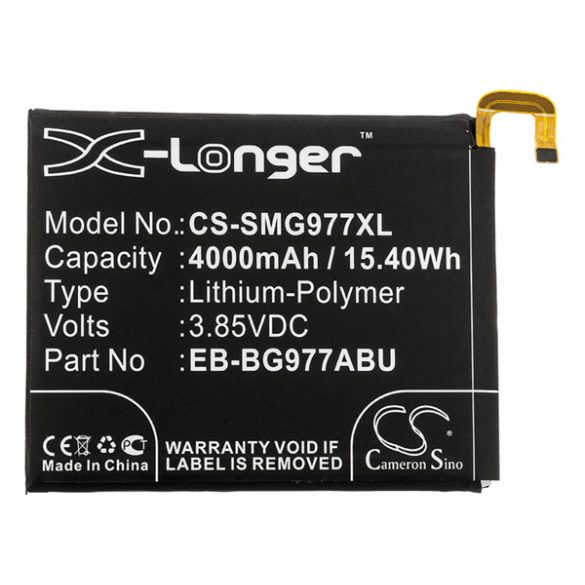 CAMERON SINO Li-Polymer akku (3.85V/4000mAh, Samsung EB-BG977ABU kompatibilis) FEKETE Samsung Galaxy S10 5G (SM-G977U)