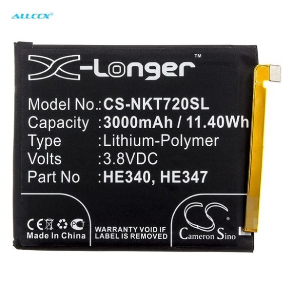 CAMERON SINO Li-Polymer akku (3.8V/3000mAh, Nokia HE340 kompatibilis) FEKETE Nokia 7.1