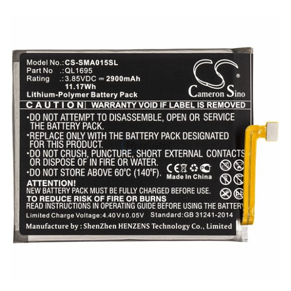 CAMERON SINO Li-Polymer akku (3.85V/2900mAh, Samsung QL1695 kompatibilis) FEKETE Samsung Galaxy A01 (SM-A015F)