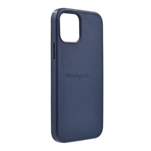 Műanyag telefonvédő (bőr hatású bevonat, mikrofiber plüss belső, kamera védelem) SÖTÉTKÉK Apple iPhone 12 Pro Max