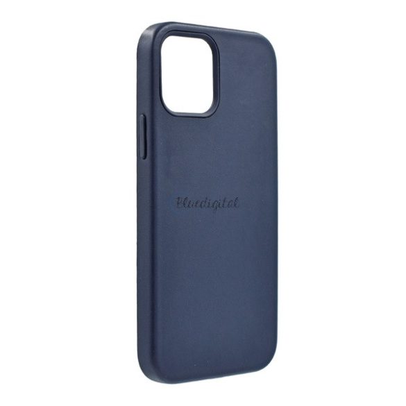 Műanyag telefonvédő (bőr hatású bevonat, mikrofiber plüss belső, kamera védelem) SÖTÉTKÉK Apple iPhone 12 Pro Max