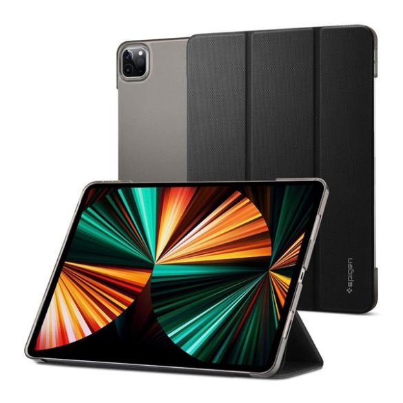 SPIGEN LIQUID AIR szilikon tok (aktív FLIP, oldalra nyíló, TRIFOLD, asztali tartó) FEKETE Apple IPAD Pro 12.9 (2021)