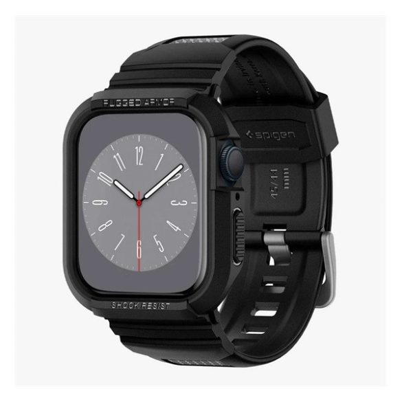 SPIGEN RUGGED ARMOR PRO pótszíj (egyedi méret, szilikon, ütésállóság + szilikon keret) FEKETE Apple Watch Series 4 44mm, Apple Watch Series 5 44mm, Apple Watch Series 6 44mm, Apple Watch Series SE 44mm