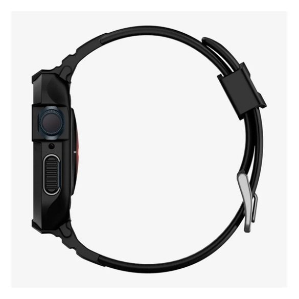 SPIGEN RUGGED ARMOR PRO pótszíj (egyedi méret, szilikon, ütésállóság + szilikon keret) FEKETE Apple Watch Series 4 44mm, Apple Watch Series 5 44mm, Apple Watch Series 6 44mm, Apple Watch Series SE 44mm