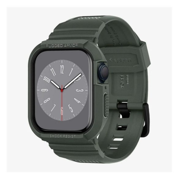 SPIGEN RUGGED ARMOR PRO pótszíj (egyedi méret, szilikon, ütésállóság + szilikon keret) SÖTÉTZÖLD Apple Watch Series 4 44mm, Apple Watch Series 5 44mm, Apple Watch Series 6 44mm, Apple Watch Series SE 44mm