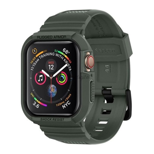 SPIGEN RUGGED ARMOR PRO pótszíj (egyedi méret, szilikon, közepesen ütésálló, állítható + szilikon keret) SÖTÉTZÖLD Apple Watch Series 6 44mm, Apple Watch Series 4 44mm, Apple Watch Serie
