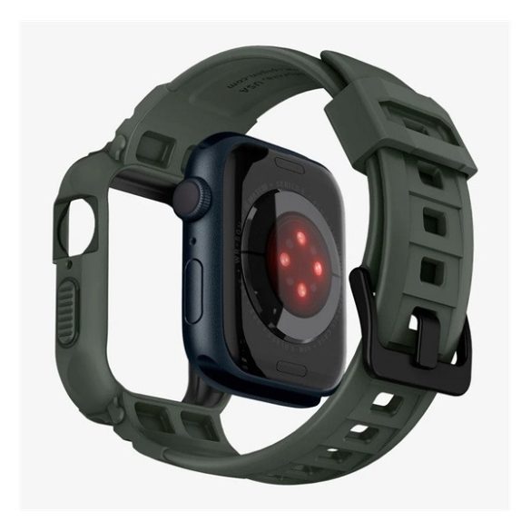 SPIGEN RUGGED ARMOR PRO pótszíj (egyedi méret, szilikon, ütésállóság + szilikon keret) SÖTÉTZÖLD Apple Watch Series 4 44mm, Apple Watch Series 5 44mm, Apple Watch Series 6 44mm, Apple Watch Series SE 44mm