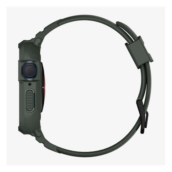 SPIGEN RUGGED ARMOR PRO pótszíj (egyedi méret, szilikon, ütésállóság + szilikon keret) SÖTÉTZÖLD Apple Watch Series 4 44mm, Apple Watch Series 5 44mm, Apple Watch Series 6 44mm, Apple Watch Series SE 44mm