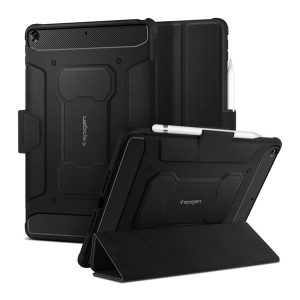 SPIGEN RUGGED ARMOR szilikon telefonvédő (ütésállóság, légpárnás sarok, karbon minta) FEKETE Apple IPAD 10.2 (2019), Apple IPAD 10.2 (2020), Apple IPAD 10.2 (2021)