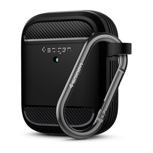 SPIGEN RUGGED ARMOR szilikon tok (ütésállóság, karabíner) FEKETE Apple AirPods 