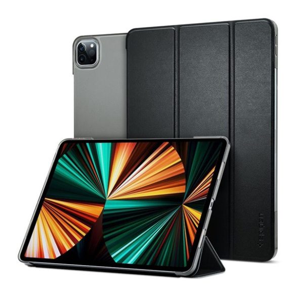 SPIGEN SMART FOLD tok álló, bőr hatású (aktív FLIP, oldalra nyíló, TRIFOLD, asztali tartó) FEKETE Apple IPAD Pro 12.9 (2021)